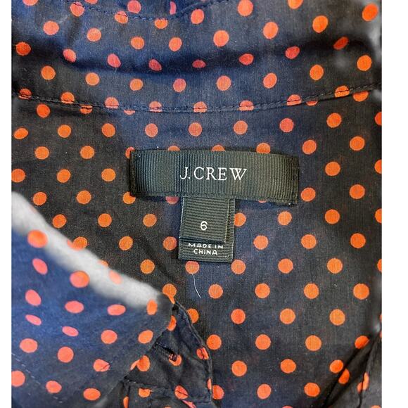 J. CREW Navy Red Polka Dot Popover Silk Cotton Blend Tunic Twee Career Blouse 6 - Picture 4 of 9